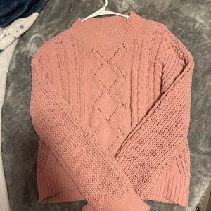 No Boundaries Blush Cable Knit Turtleneck Sweater